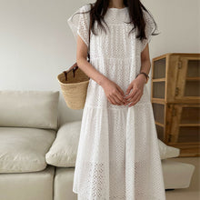 画像をギャラリービューアに読み込む, 透かし彫りレースフレンチ袖ワンピースデートワンピース
