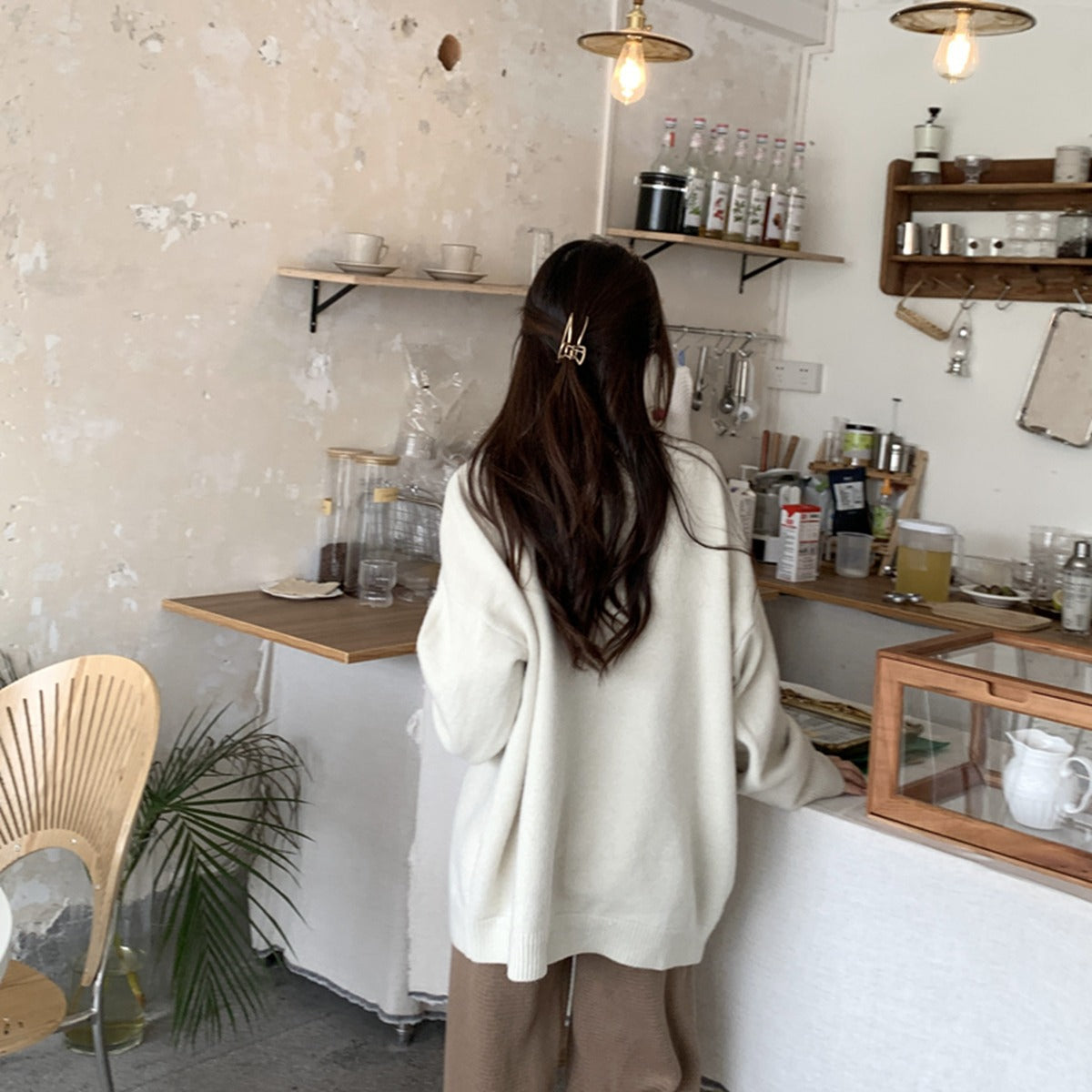 シンプルコーデしやすい無地ニットカーディガンアウタートップス