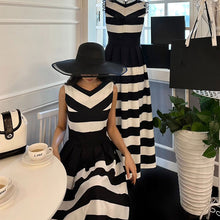 画像をギャラリービューアに読み込む, ボーダー柄ノースリーブワンピースデートワンピース
