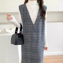 画像をギャラリービューアに読み込む, チェック柄Ｖネックベストワンピースカジュアルワンピース
