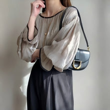 画像をギャラリービューアに読み込む, シースルートラペット無地ブラウストップス
