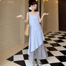 画像をギャラリービューアに読み込む, 重ね風フレア裾切替ベストワンピースカジュアルワンピース
