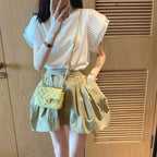 フリル裾メッシュ切替白Tシャツトップス