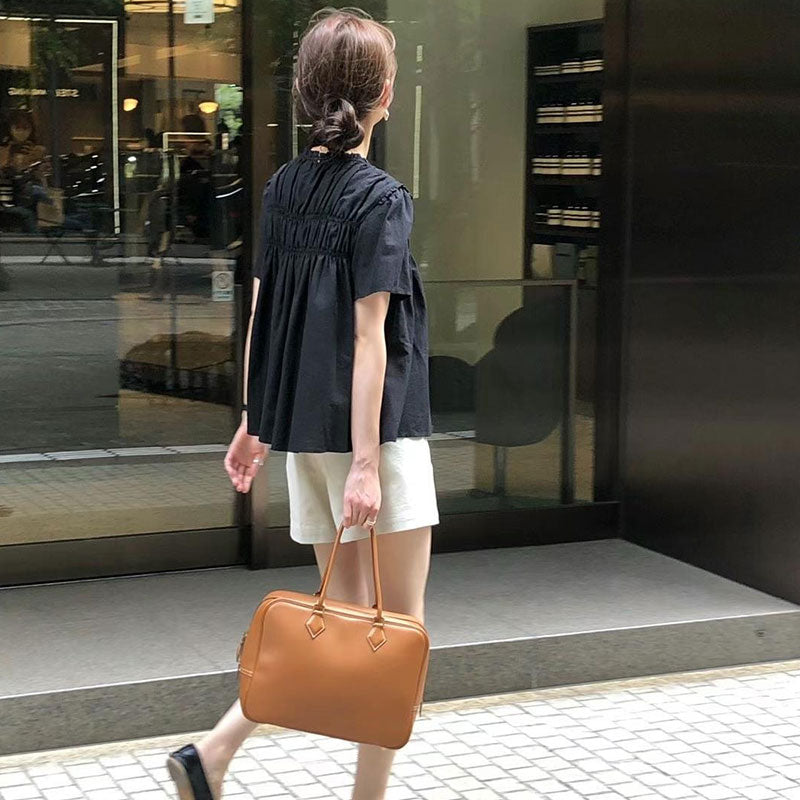プリーツ半袖シャツトップス