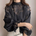 前後リバーシブル花柄シースルートラペットブラウストップス