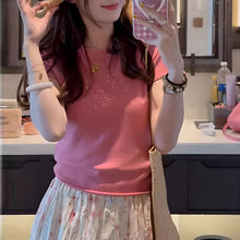 画像をギャラリービューアに読み込む, ピンク T シャツ 花柄ロングスカート セットアップ 夏 体型カバー 韓国風 大人可愛い ワンマイルコーデ
