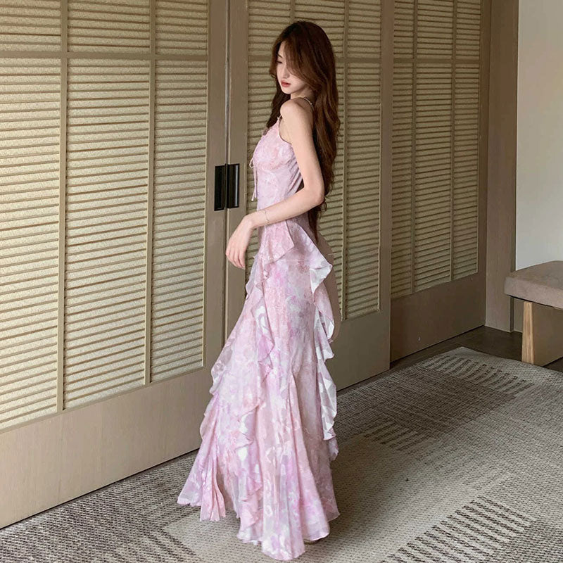2 色展開 花柄シフォンキャミソールワンピース + ガウンセット レディース大人可愛いデート服
