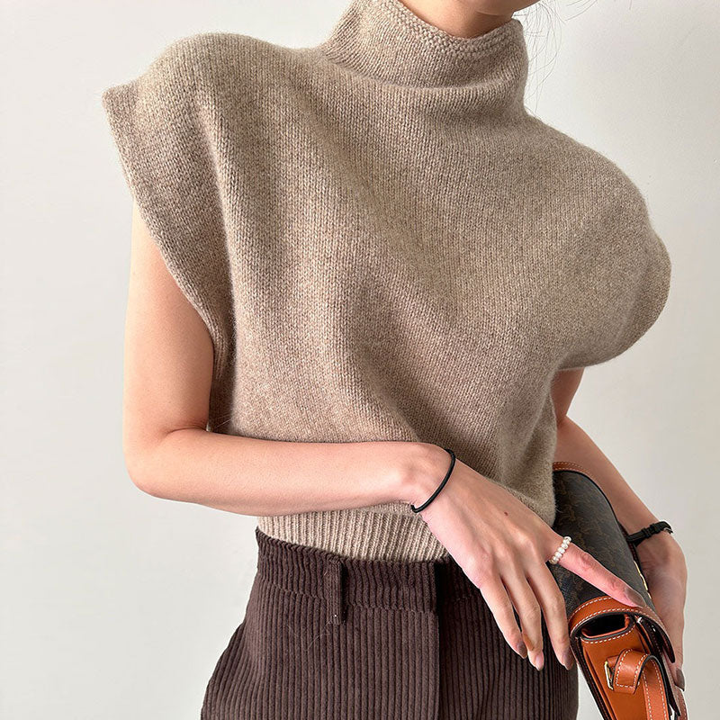 ハイネックニットフレンチ袖トップス