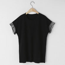 画像をギャラリービューアに読み込む, フレンチ袖メッシュ切替袖シンプルコーデTシャツトップス
