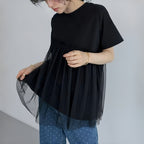 メッシュ切替半袖Tシャツシンプルコーデしやすいトップス