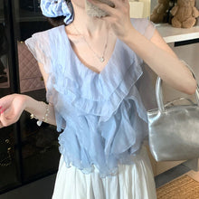 画像をギャラリービューアに読み込む, メッシュフレア裾ブラウストップス
