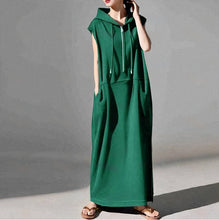 画像をギャラリービューアに読み込む, フード付きHラインカジュアルワンピース黒ワンピース
