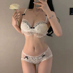 ブラジャー & ショーツセット レース リボン モチーフ 可愛い ランジェリー