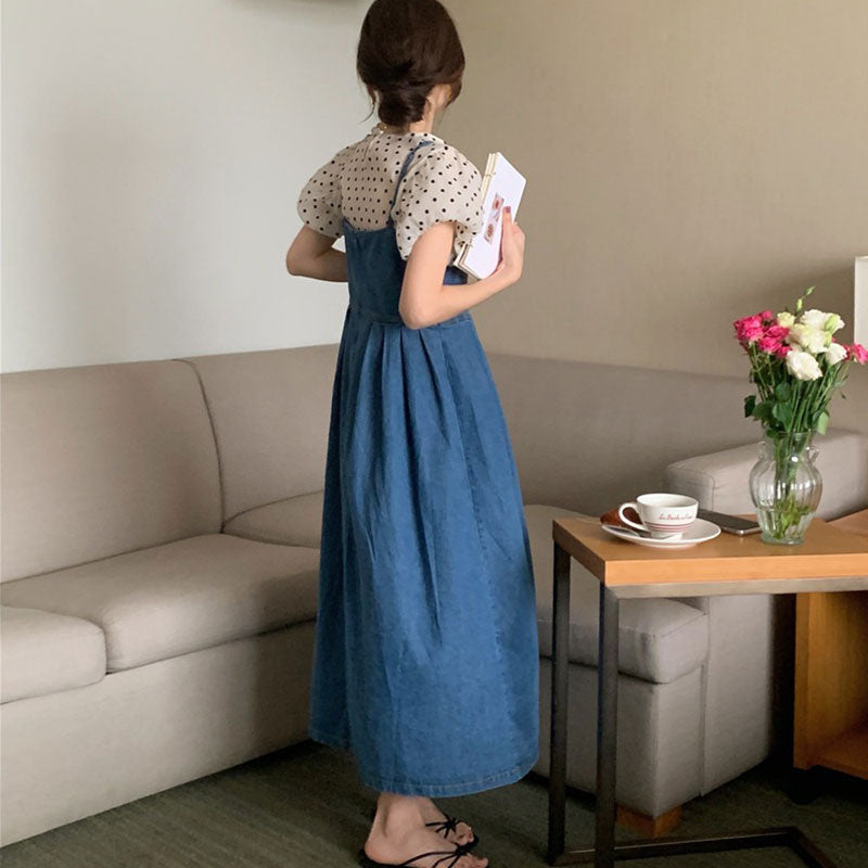 デニムキャミワンピースコーデしやすいカジュアルワンピース