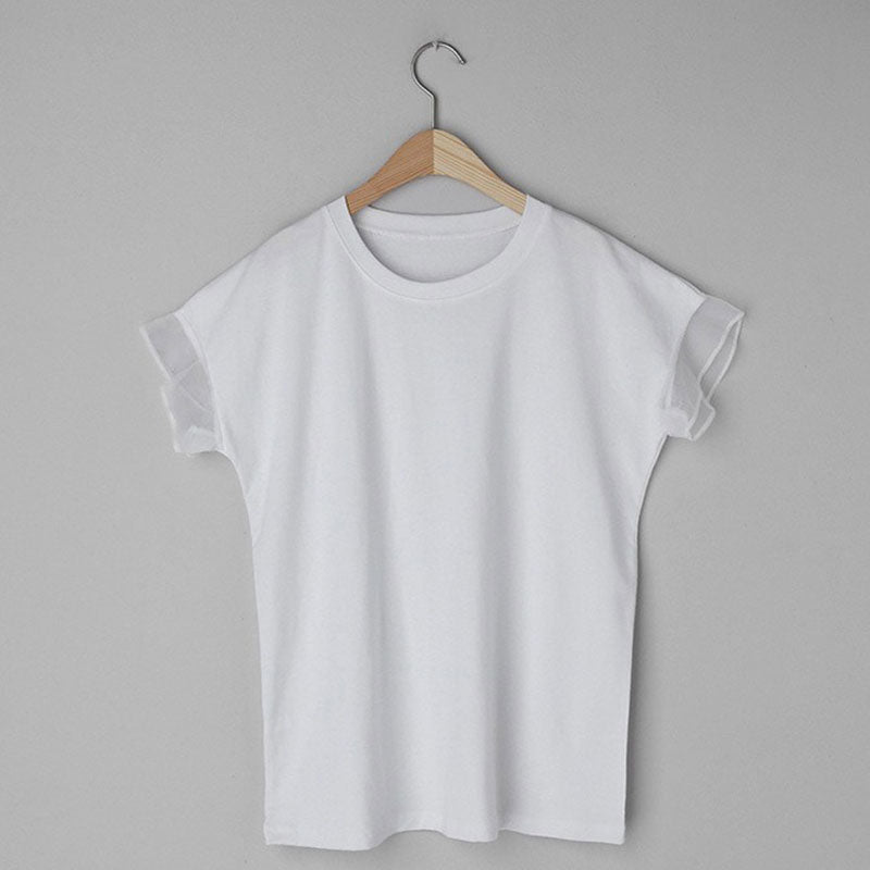 フレンチ袖メッシュ切替袖シンプルコーデTシャツトップス