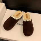 裏ボア あったかミュール防寒スリッパ 室内履き お出かけ OK 丸トゥ カラーシューズ