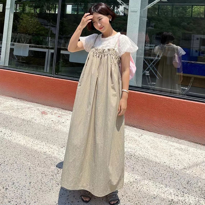 ギャザーデザインキャミワンピースカジュアルワンピース