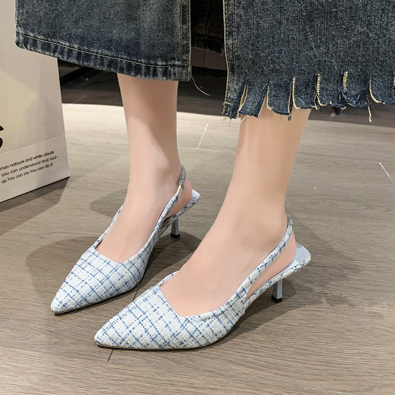 ハイヒールパンプスシューズレディースサンダルチェック柄靴
