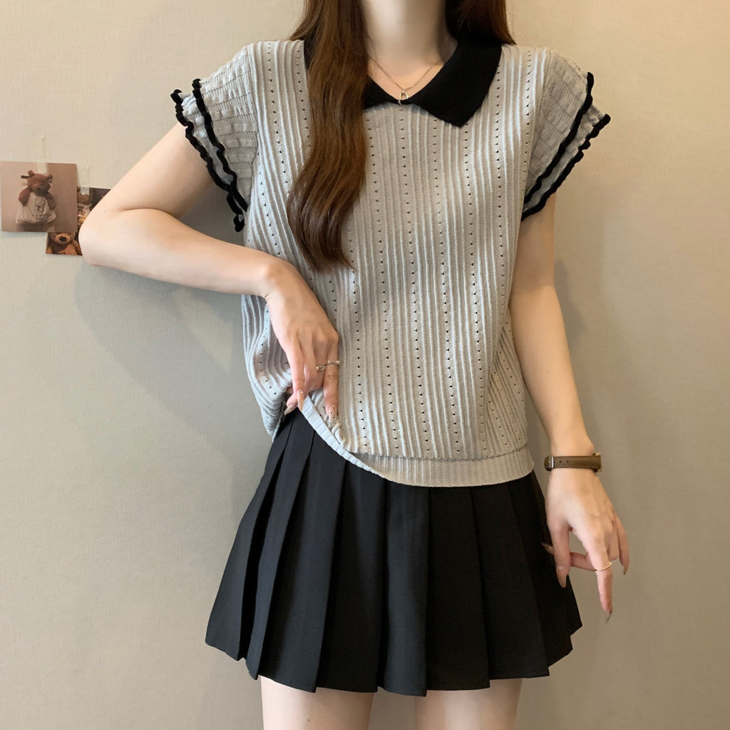 フレア裾薄ニットトップス大人かわいいトップス