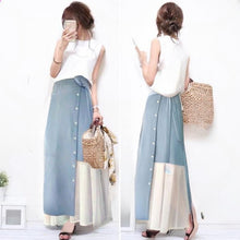 画像をギャラリービューアに読み込む, 白ベストトップス＆ブルー切替スカートセットアップ
