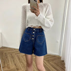ハイウエストデニムショートパンツデニムパンツハートポケット