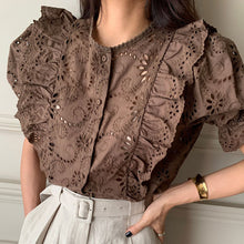 画像をギャラリービューアに読み込む, 透かし彫りレースブラウストップス
