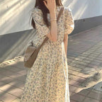 花柄パフスリーブデートワンピース