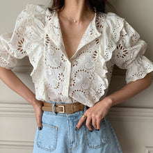 画像をギャラリービューアに読み込む, 透かし彫りレースブラウストップス
