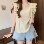 フリル裾無袖無地Tシャツトップスシンプルコーデ