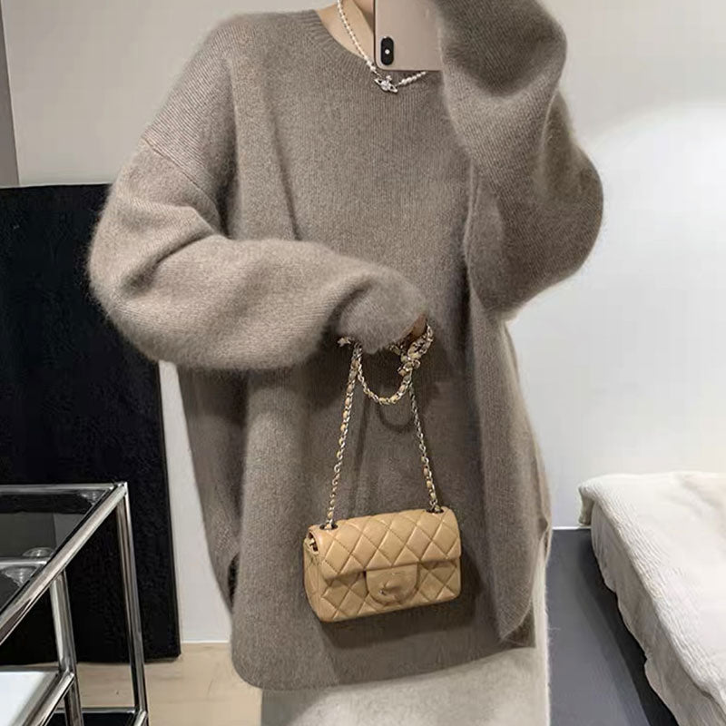 けだるい風スリットニットセーターリゾートコーデトップス