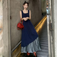 画像をギャラリービューアに読み込む, 重ね風フレア裾切替ベストワンピースカジュアルワンピース
