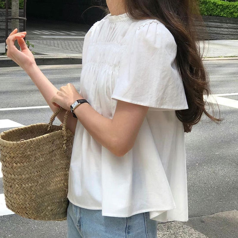 プリーツ半袖シャツトップス