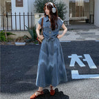 デニムセットアップ レディース 半袖ジャケット ロングワンピーススカート 韓国ファッション ゆったり 大人カジュアル