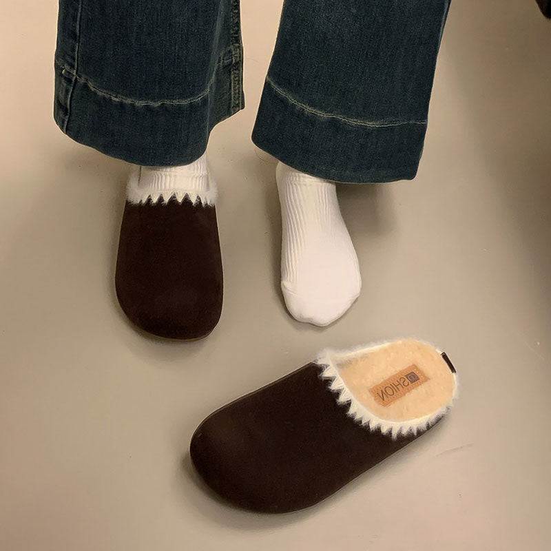 裏ボア あったかミュール防寒スリッパ 室内履き お出かけ OK 丸トゥ カラーシューズ