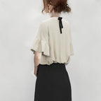 フレア裾Vネック無地ブラウストップス＆ハイウエストガウチョパンツセットアップ