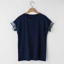 画像をギャラリービューアに読み込む, フレンチ袖メッシュ切替袖シンプルコーデTシャツトップス
