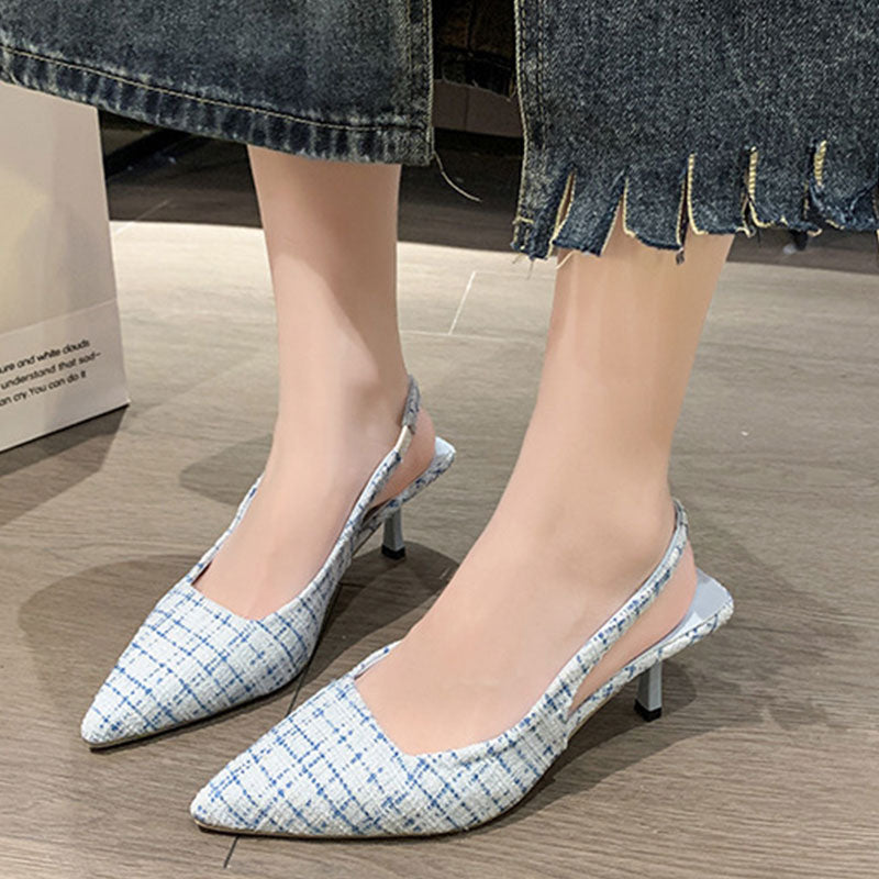 ハイヒールパンプスシューズレディースサンダルチェック柄靴