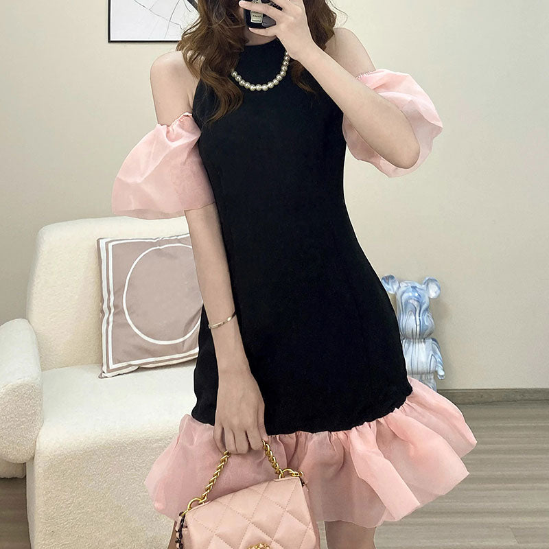 パフスリーブフレア裾デートワンピース大人かわいいワンピース