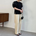 メッシュパフスリーブ半袖Tシャツトップス