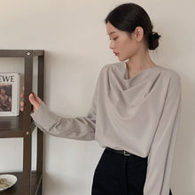 画像をギャラリービューアに読み込む, ドレープ長袖シャツブラウストップス
