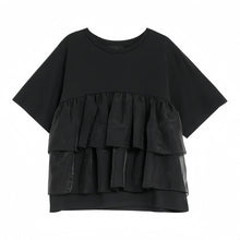 画像をギャラリービューアに読み込む, メッシュ切替フレア裾半袖Tシャツトップス
