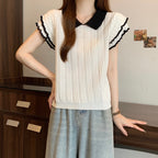 フレア裾薄ニットトップス大人かわいいトップス