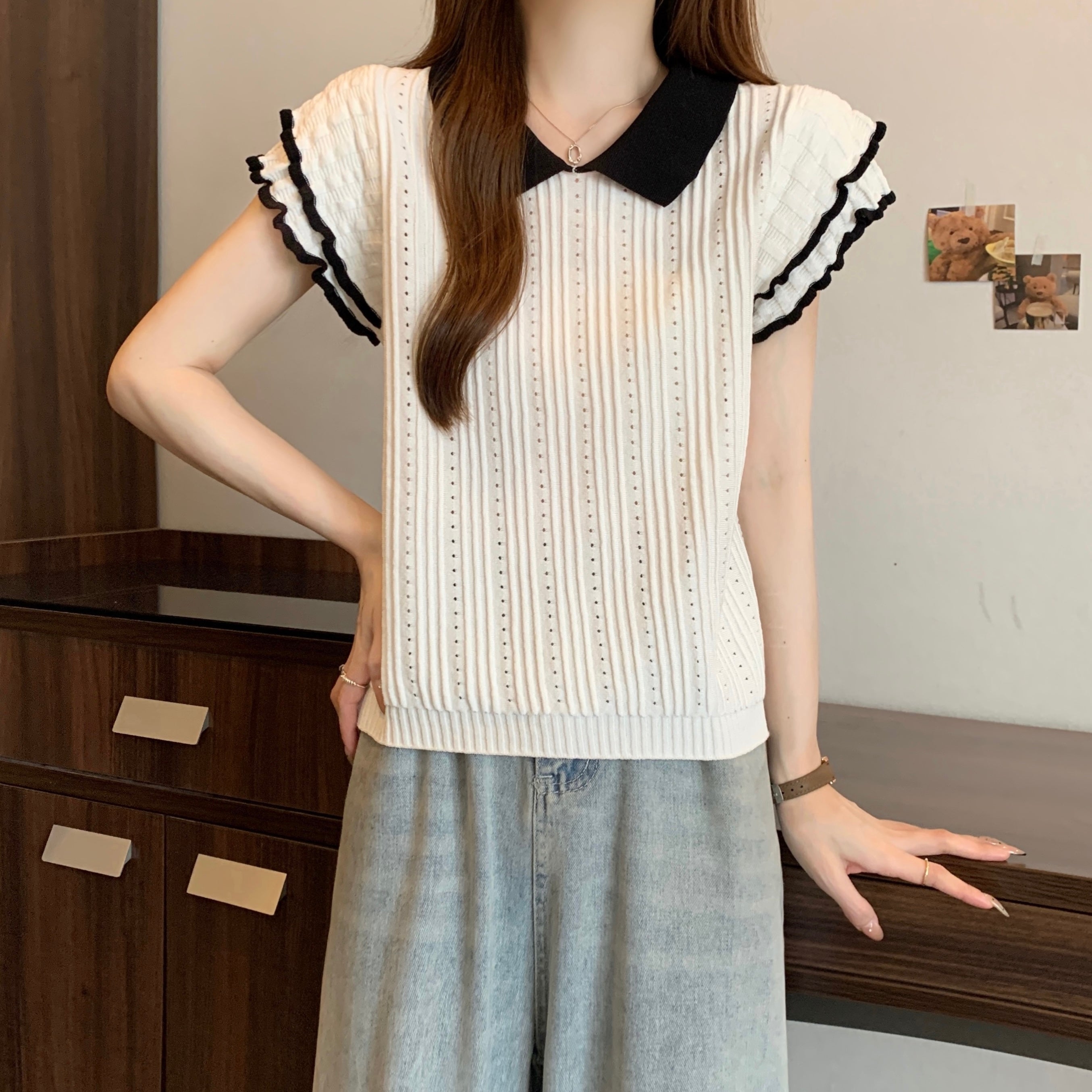 フレア裾薄ニットトップス大人かわいいトップス