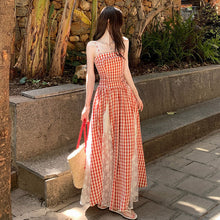 画像をギャラリービューアに読み込む, チェック柄レース切替キャミワンピース
