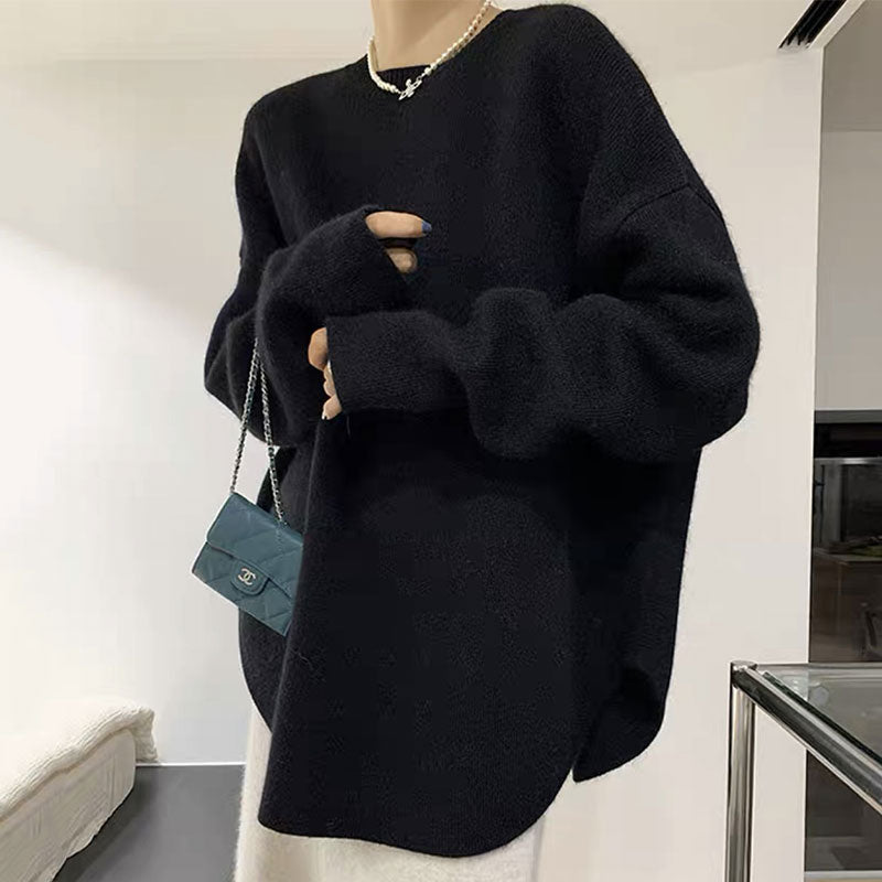 けだるい風スリットニットセーターリゾートコーデトップス