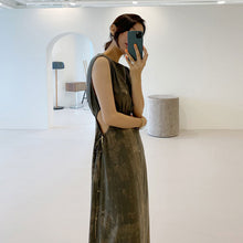 画像をギャラリービューアに読み込む, エレガンス水墨画ウエスト締めデートワンピース
