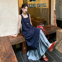 画像をギャラリービューアに読み込む, 重ね風フレア裾切替ベストワンピースカジュアルワンピース
