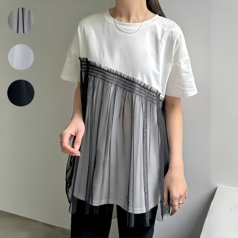 メッシュ切替半袖Tシャツシンプルコーデしやすいトップス