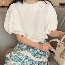 画像をギャラリービューアに読み込む, ギャザーパフスリーブブラウストップス白Tシャツ
