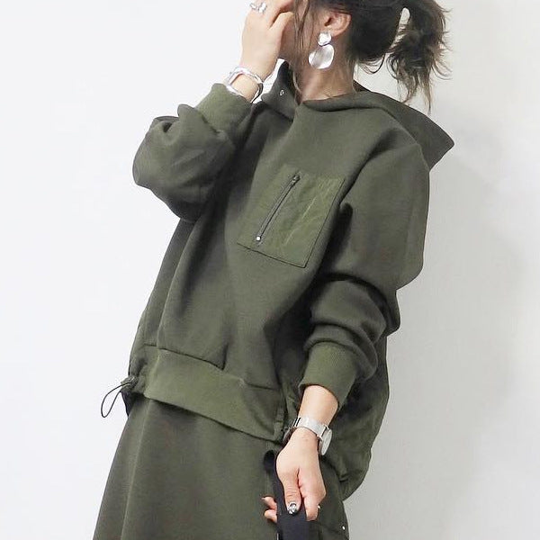 フード付き切替パーカー&Aラインスカートセットアップ